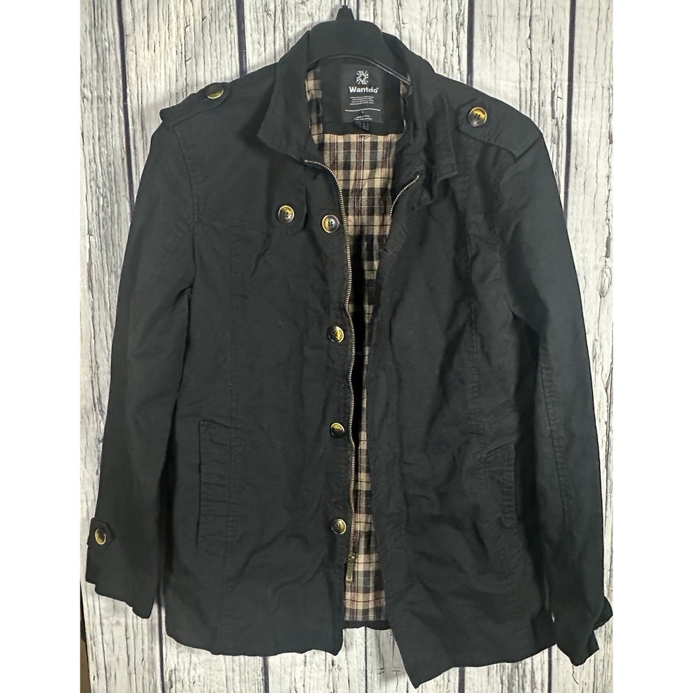 Wantdo Military Field Jacket Lined Barn Chore Coat Black Mens‎ Large Button Zip